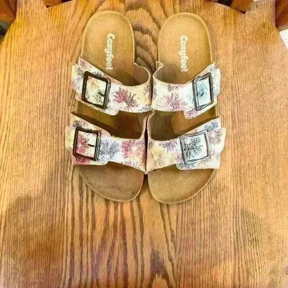 NEW, Cosyfeet, Orthopedic, Velcro, Adjustable Straps, White, Floral, Leather, 7 - Picture 8 of 8